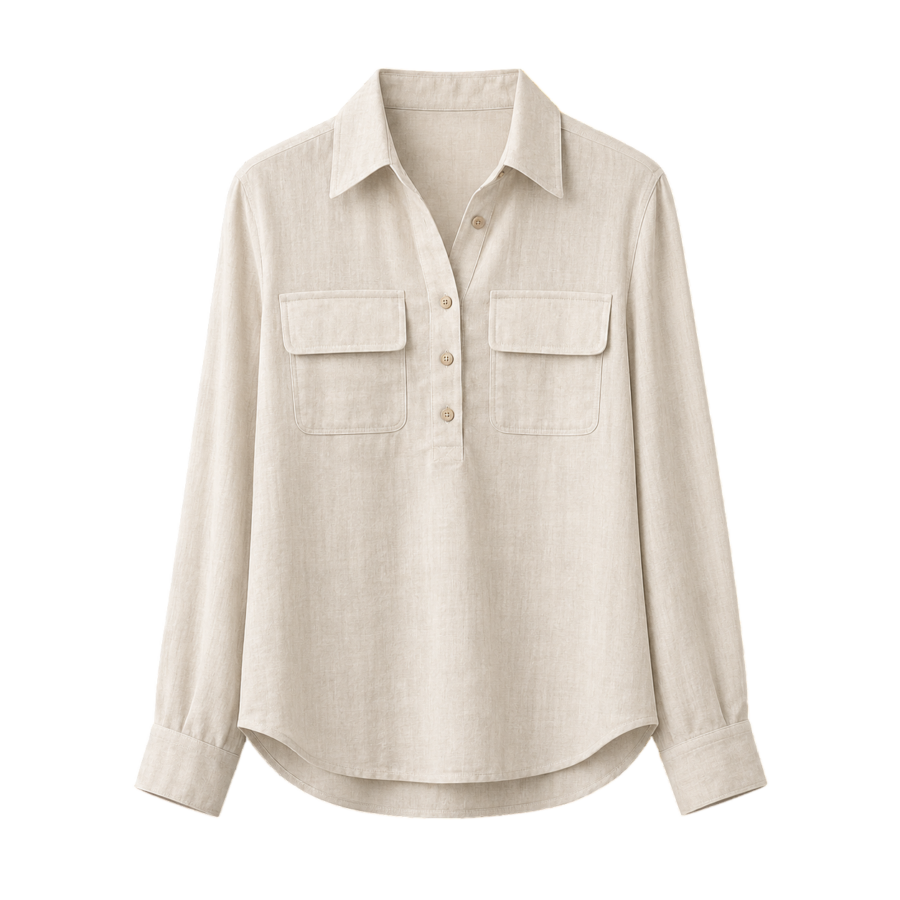 Relaxed Open-Collar Linen Shirt