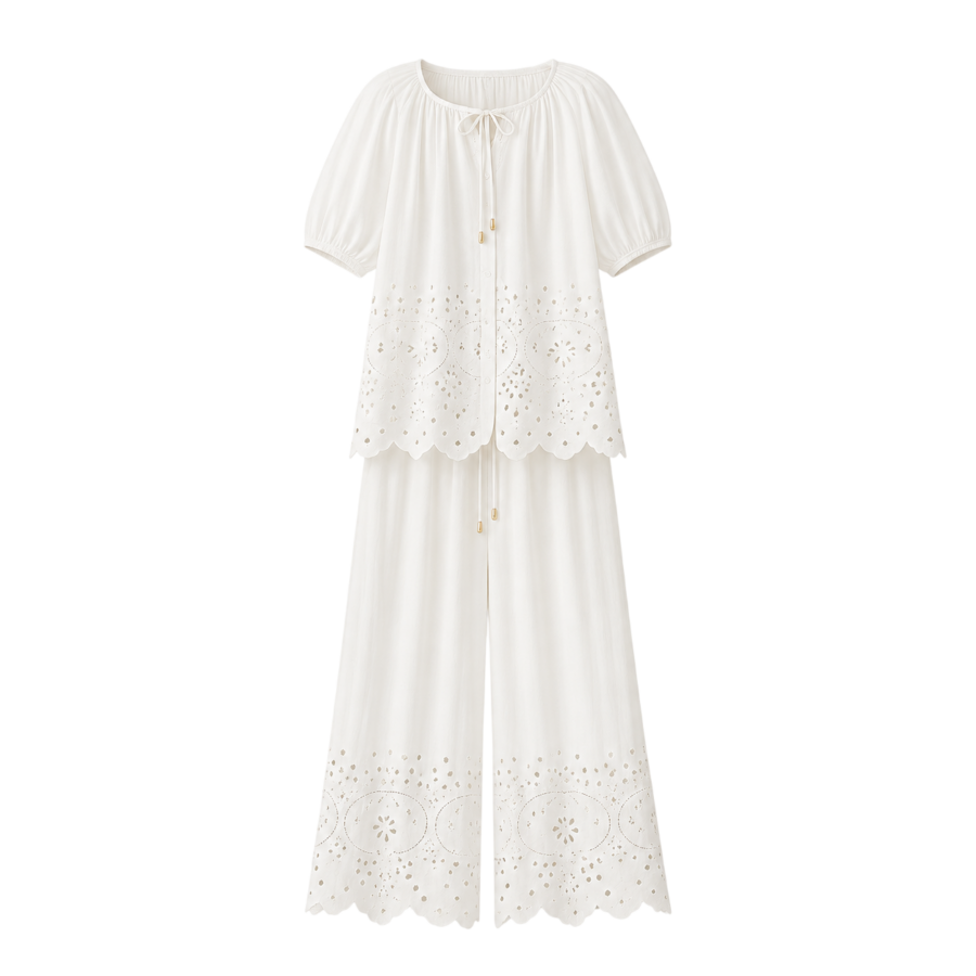 Ivory Tie-Waist Skirt Set