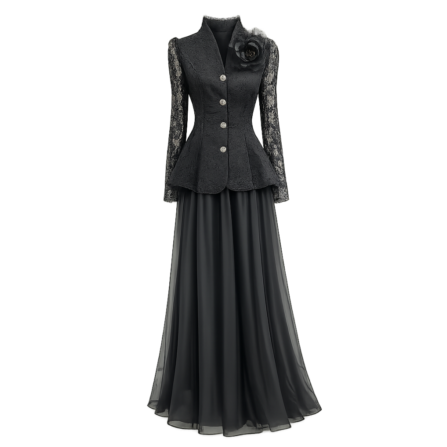 Statement Black Linen Skirt Set