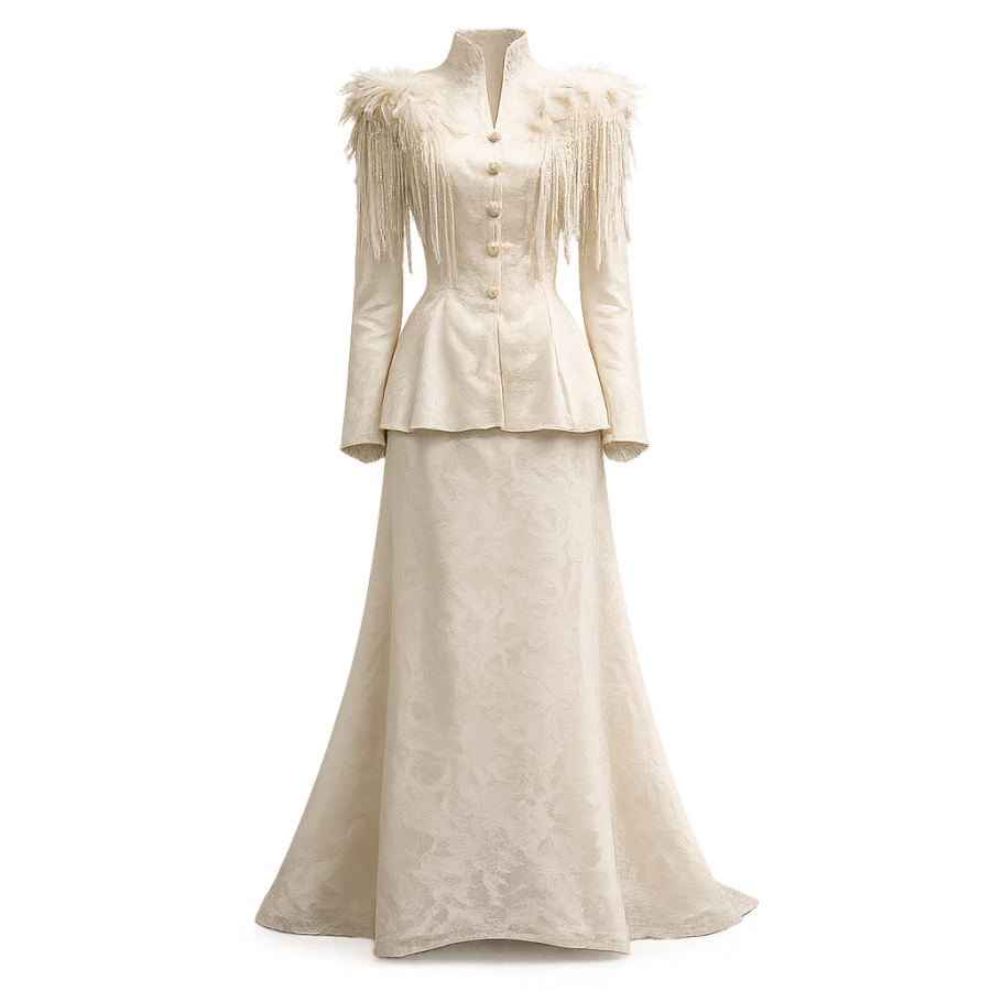 Apricot Embroidered Long Dress