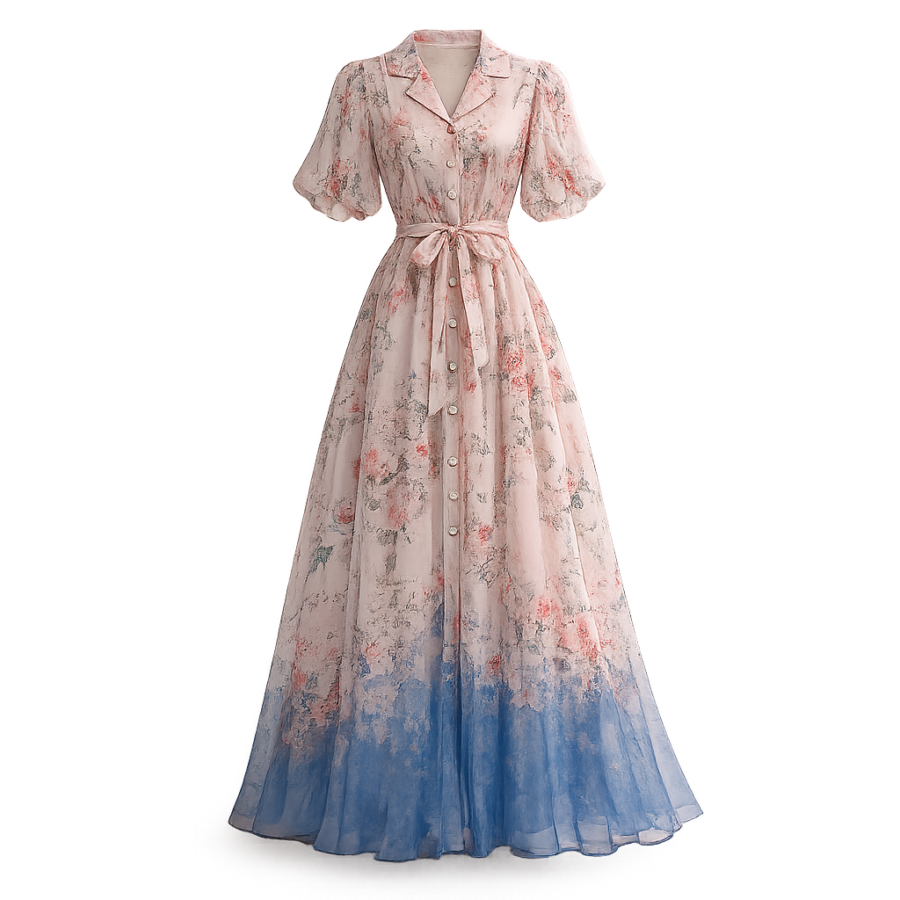 Casual Blue Linen Maxi Dress