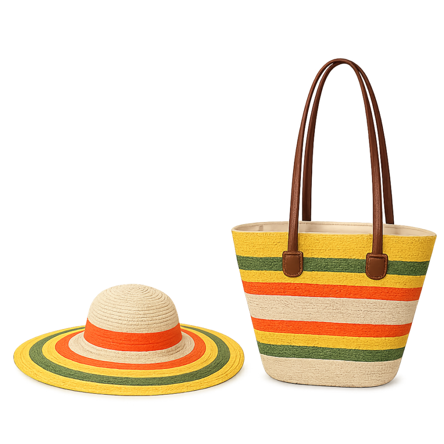 Colorful Striped Hat & Bag Set