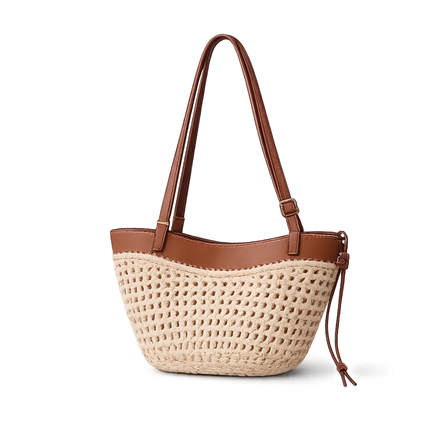 Woven Tote with Leather Handles