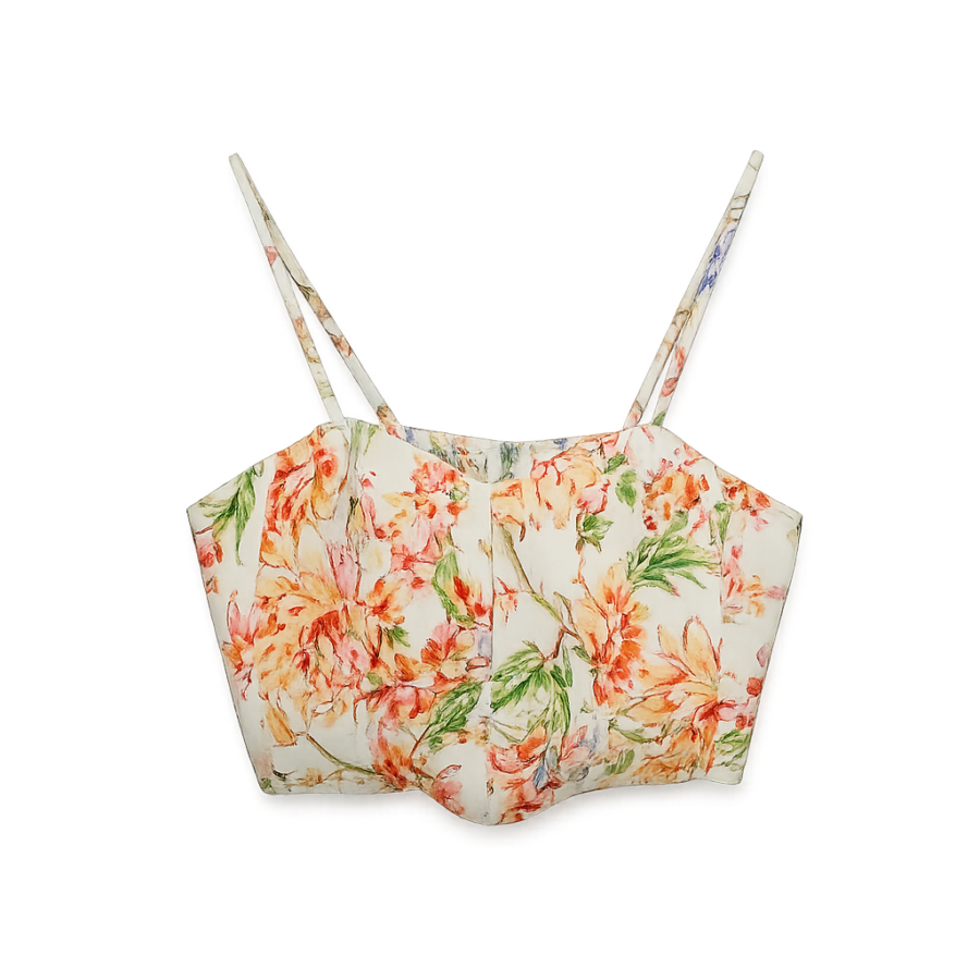 Orange Floral Corset Crop Top