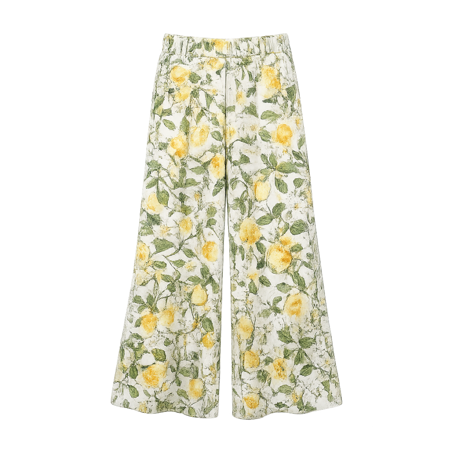 Botanical Print Wide-Leg Pants