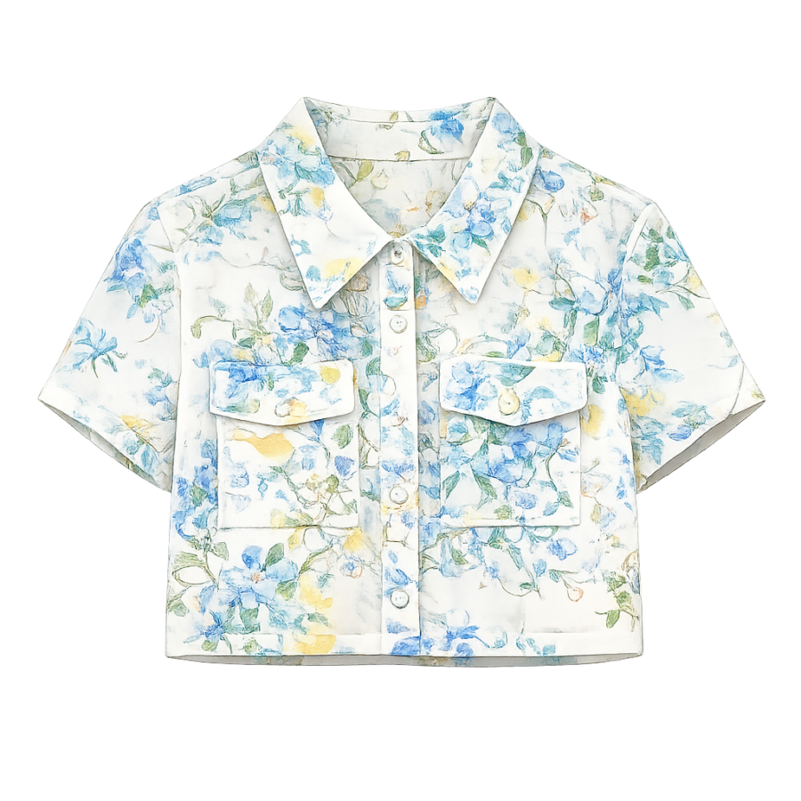 Blue Floral Print Top
