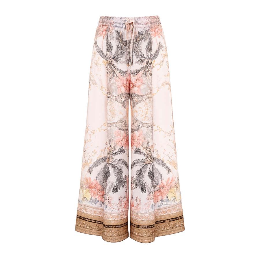 Coral Floral Print Pants