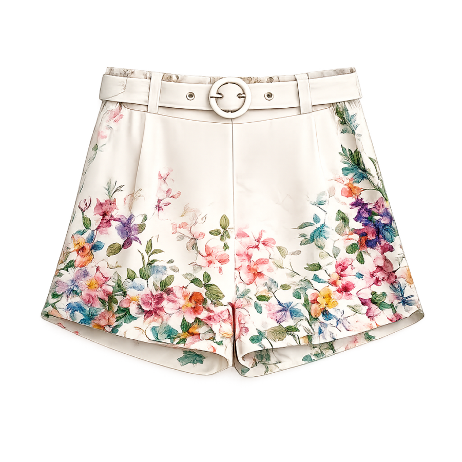 Cream Floral Border Print Pants