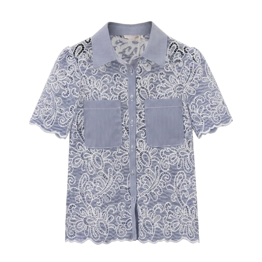 Blue Floral Lace Shirt