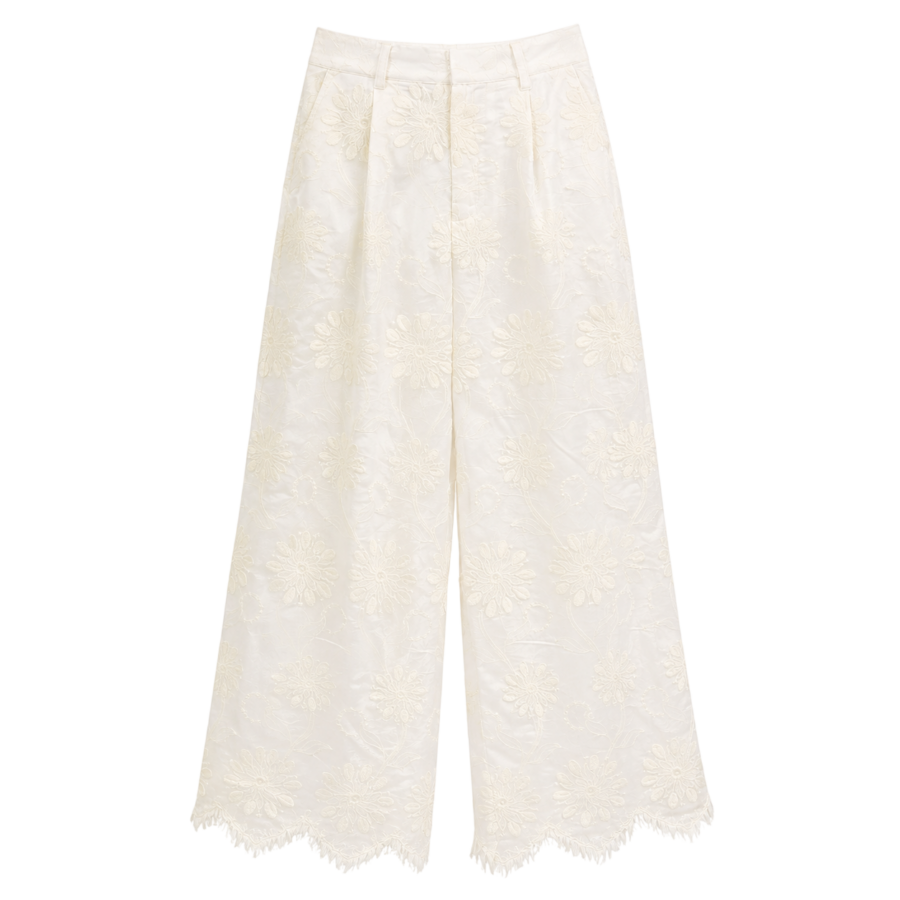White Crochet Lace Wide-Leg Pants