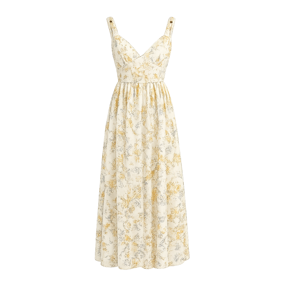 Yellow Floral Print Midi Dress